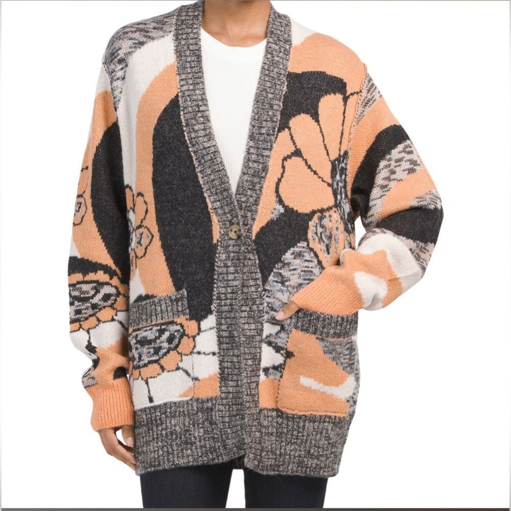 Free People August Cardigan Sweater Size L Floral